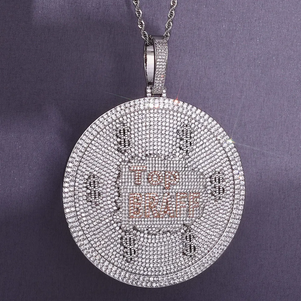 

ESKEEM Customized Hook Iced Diamond Pendant Gold Plated Letters HipHop Style Fine Jewelry Gifts Round Shape Charm Pendants
