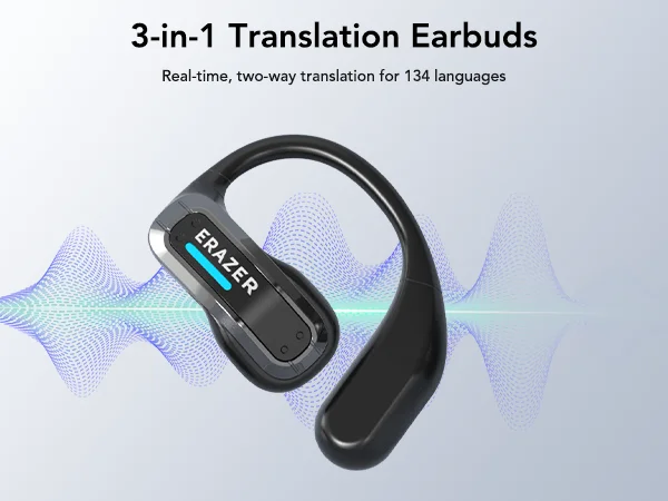 ERAZER X8 : écouteurs de traduction en temps réel avec microphone, écouteurs sans fil pour jeux, faible latence, appels HD, étanches, pour le sport, Bluetooth.