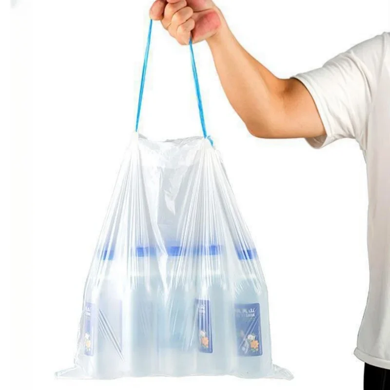 Garbage Bag 45X50 Household Garbage Bag Drawstring Thickening Portable Pull Bag White Plastic Bag for Kitchen Toilet Home Office