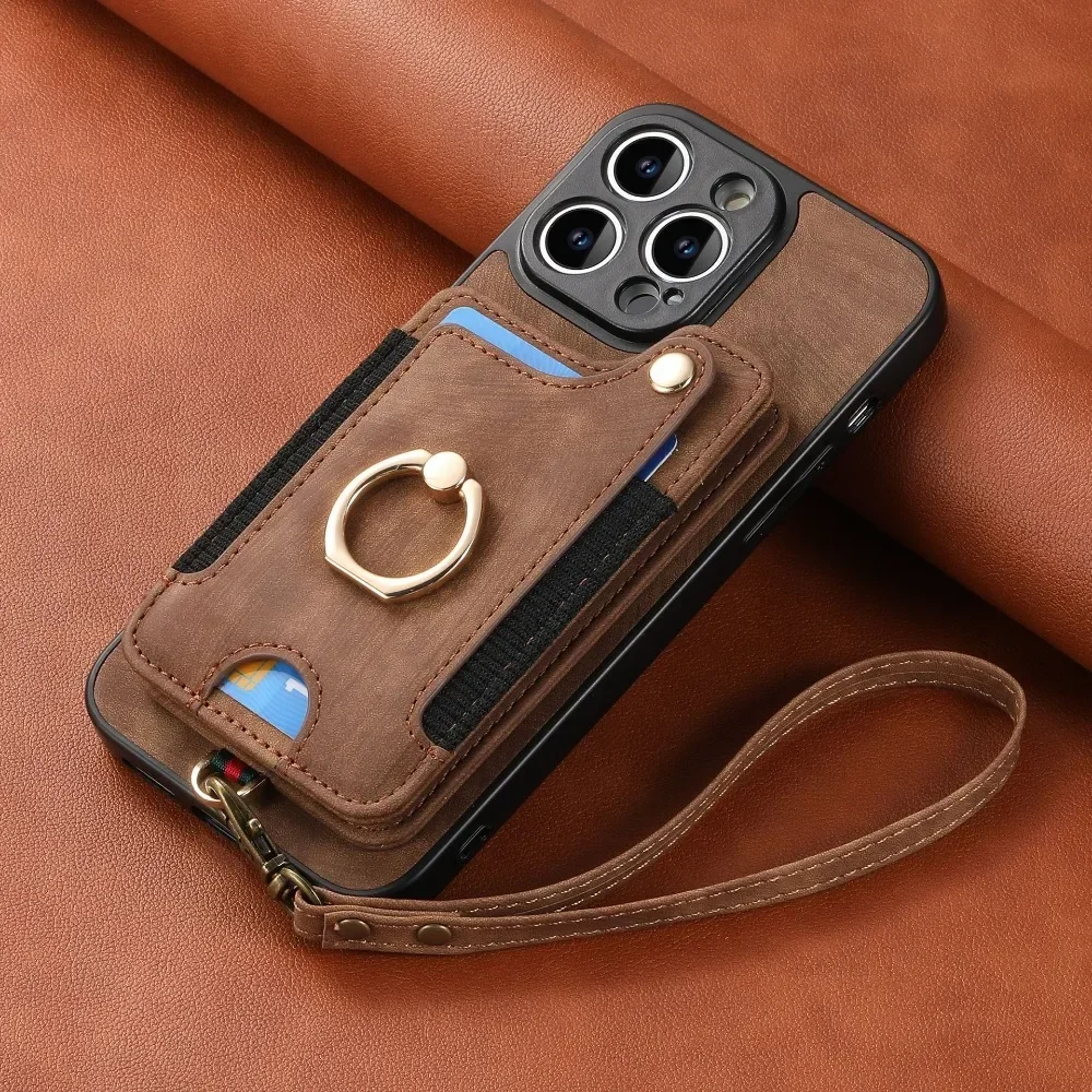 Wallet Portable Leather Phone Case for IPhone 8 Plus X XS XR SE 11 12 13 14 15 16 Mini Pro Max Lanyard Clip Card Cover