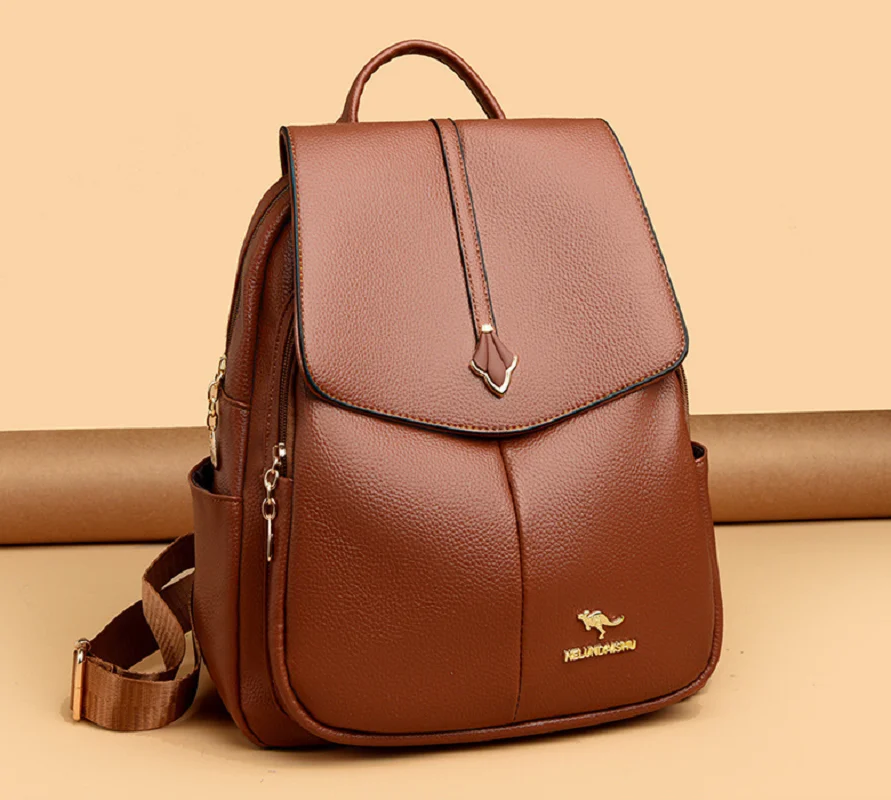 New Korean Fashion Soft Leather Large Capacity Travel Backpacks Women's Luxury Shoulder Bags Totes Crossbody Bag Schoolbag