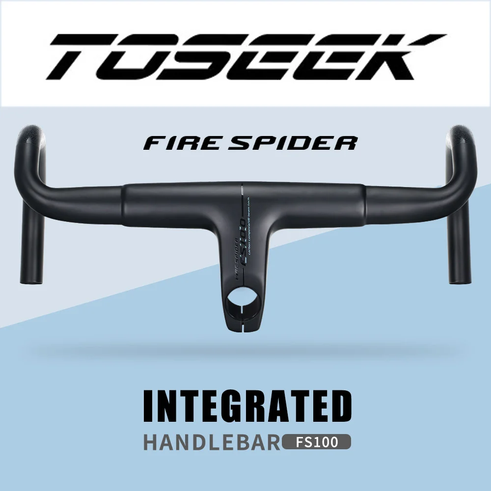 TOSEEK Official Integrated Carbon Handlebar FIRE SPIDER Series FS100 Carbon Handlebar OD2 Road Handlebar With Stem 31.8mm/28.6mm