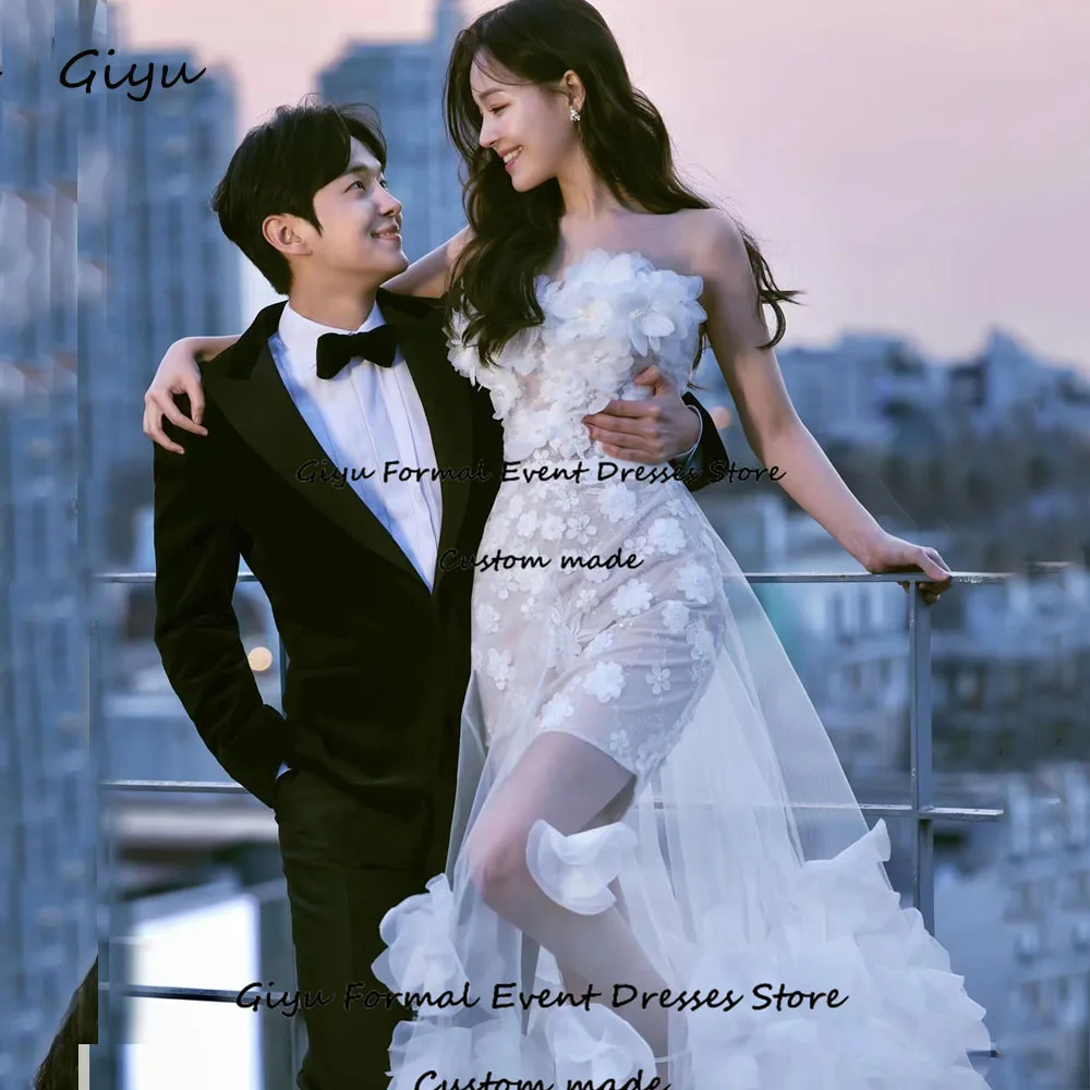 Giyu Fairy 3D Followers Korea Wedding Dress Photo Shoot Strapless Floor-Length Vestidos Novias Boda 웨딩드레스 Bridal Gown