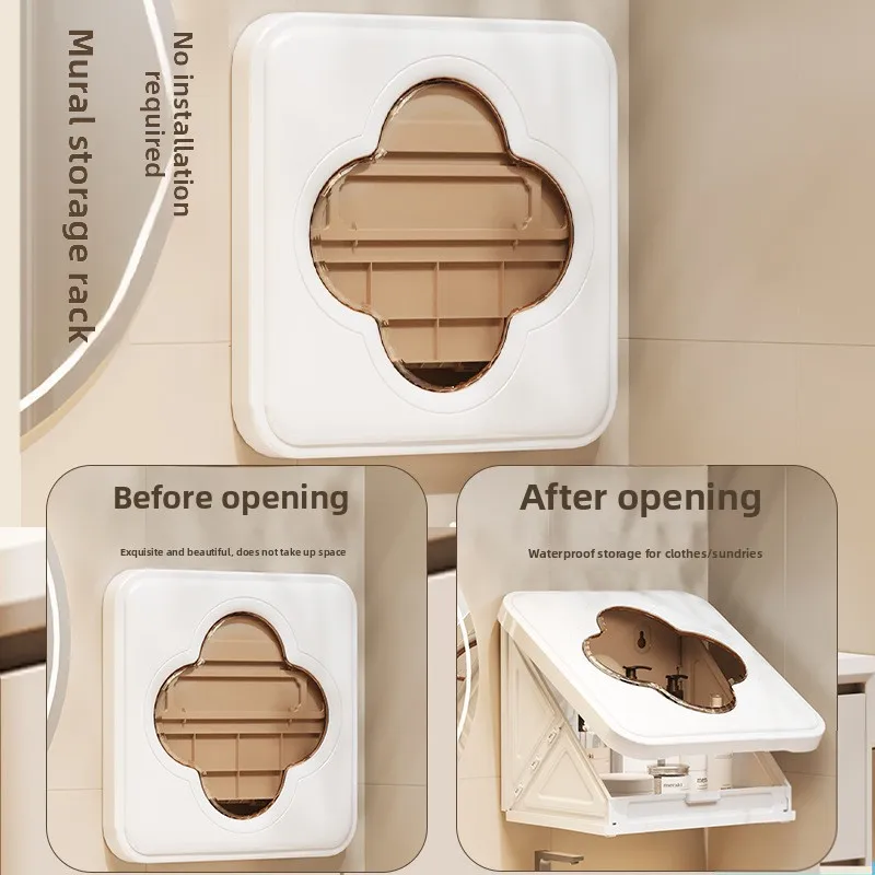 Bathroom folding storage cabinet,toilet clothes, no punching, installation of waterproof and moisture-proof wall-mounted shelves