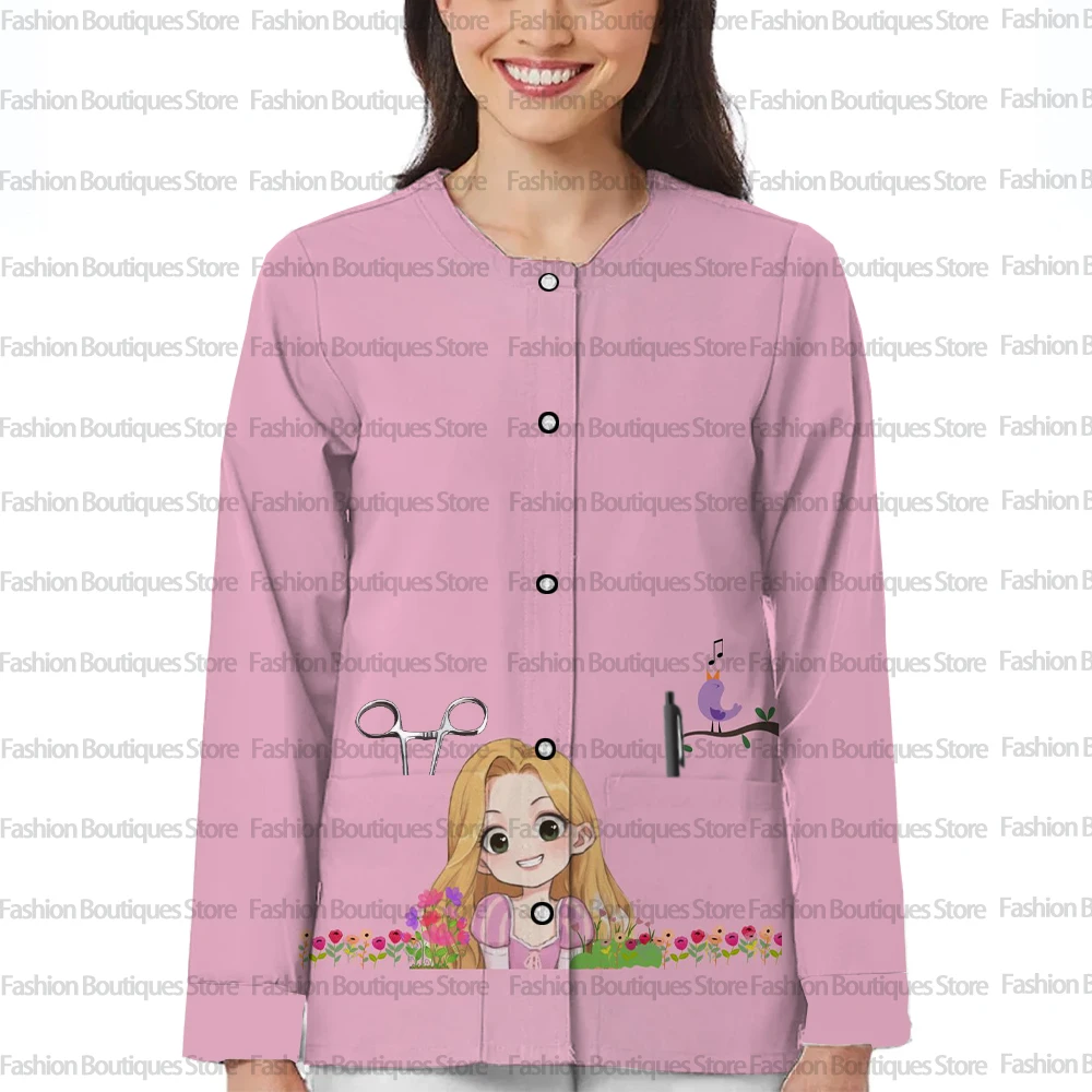 Disney Tangled Rapunzel Long Sleeve Dental Dental Uniform Frosted Round Neck Dental Uniform for Autumn and Winter
