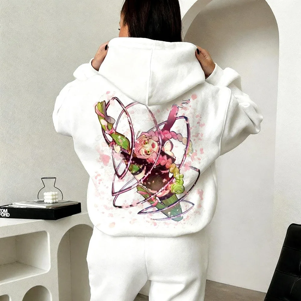 

Толстовка с капюшоном Demon Slayer в стиле аниме Kanroji Mitsuri, осень/зима 2021, мужская уличная повседневная свободная американская свитер в стиле хип-хоп для родителей и детей, топ