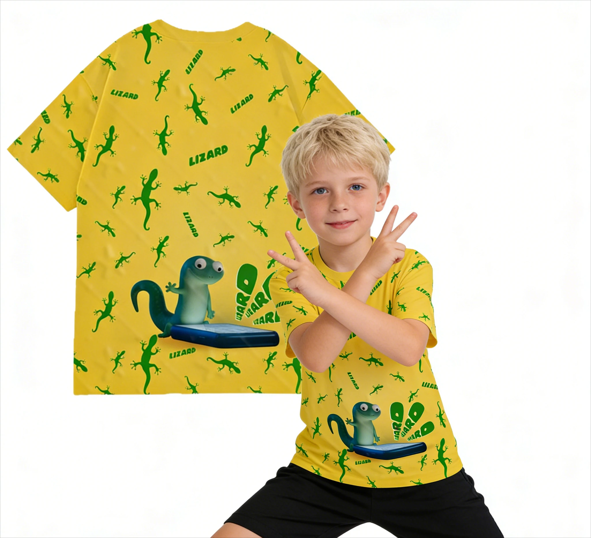 Hot selling cartoon anime lizard funny printed T-shirt for boys and girls LAQ LUCK