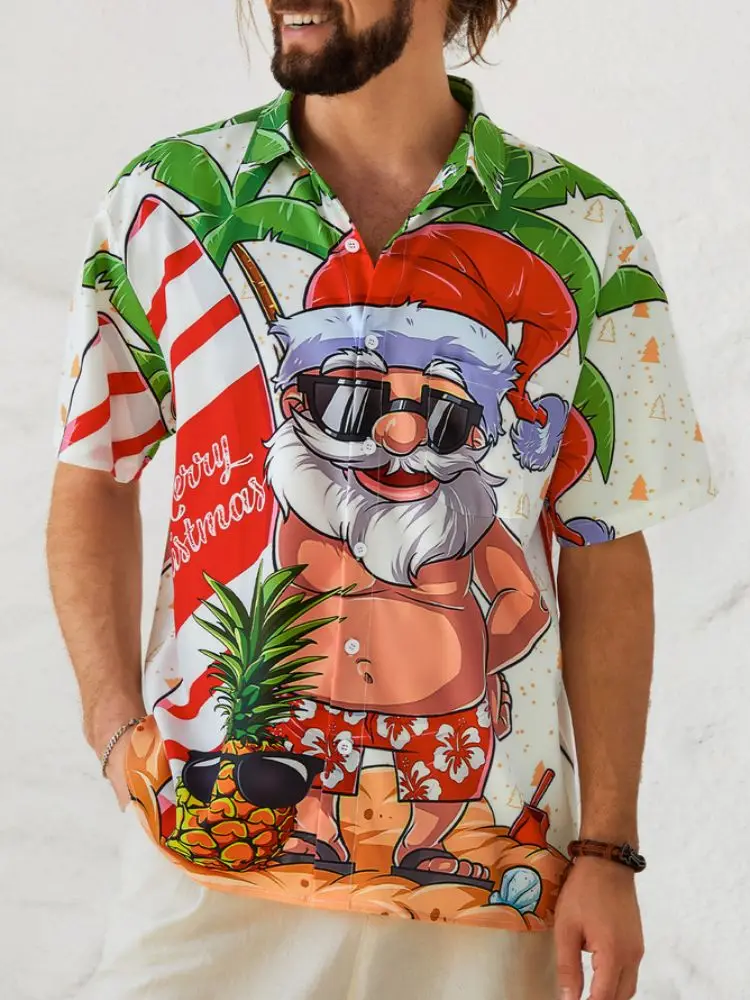 

2024 Summer High Quality Men's Hawaiian Shirts Cute and Fun Printed Short Sleeve Hawaiian Men's Beach Floral Shirt T-Shirt