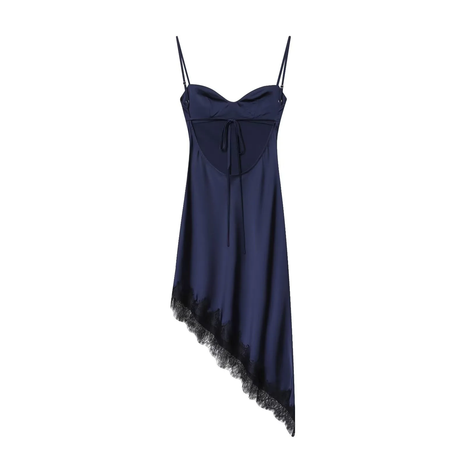 Withered Asymmetric Lace Dress With Satin Texture Woman Clothes Dress Elegant Party Dresses Vestidos Women's Dress