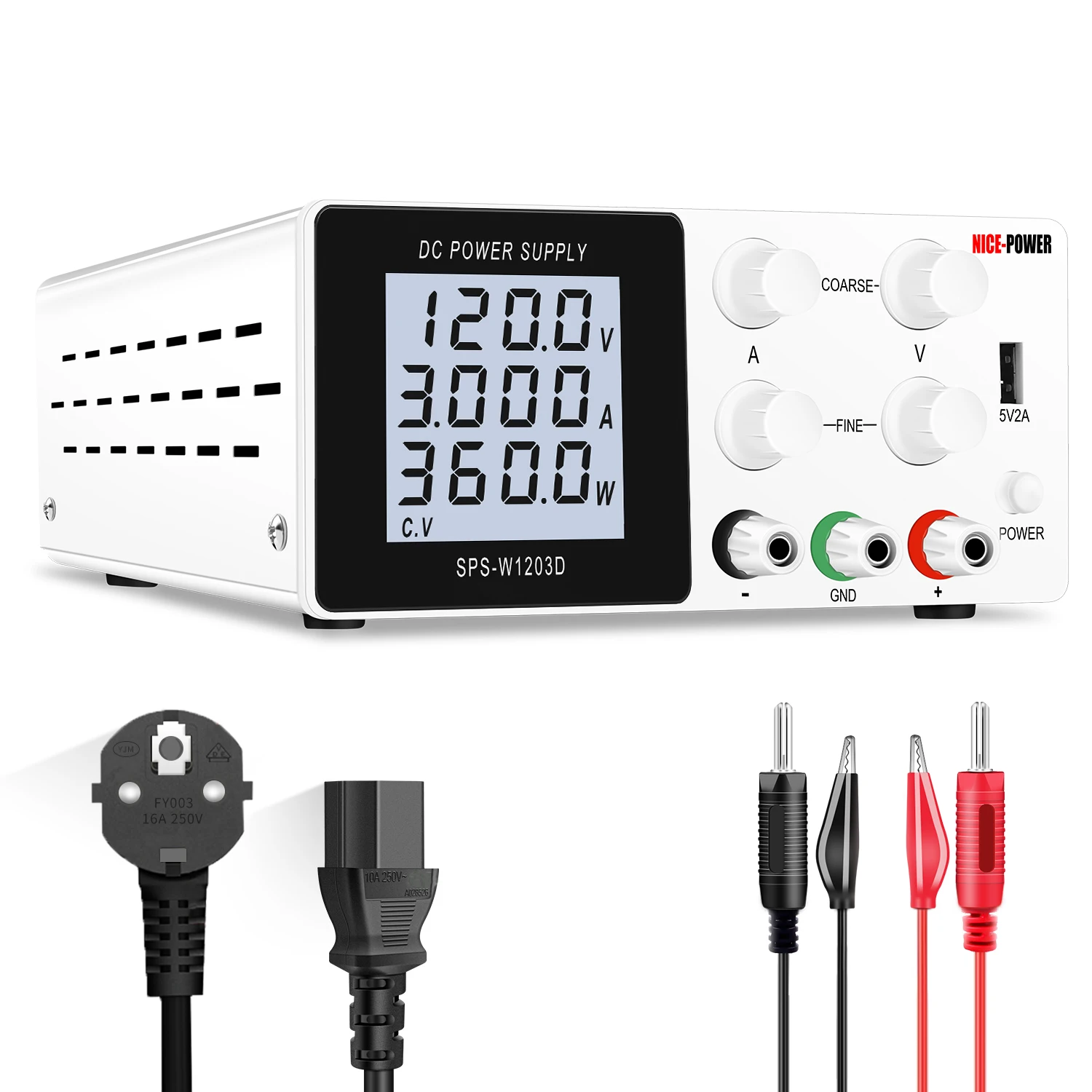 NICE-POWER SPS-W1203D 120V 3A LCD Digital Display Variable Switching Laboratory Adjustable DC Power Supply Titanium Anodizing