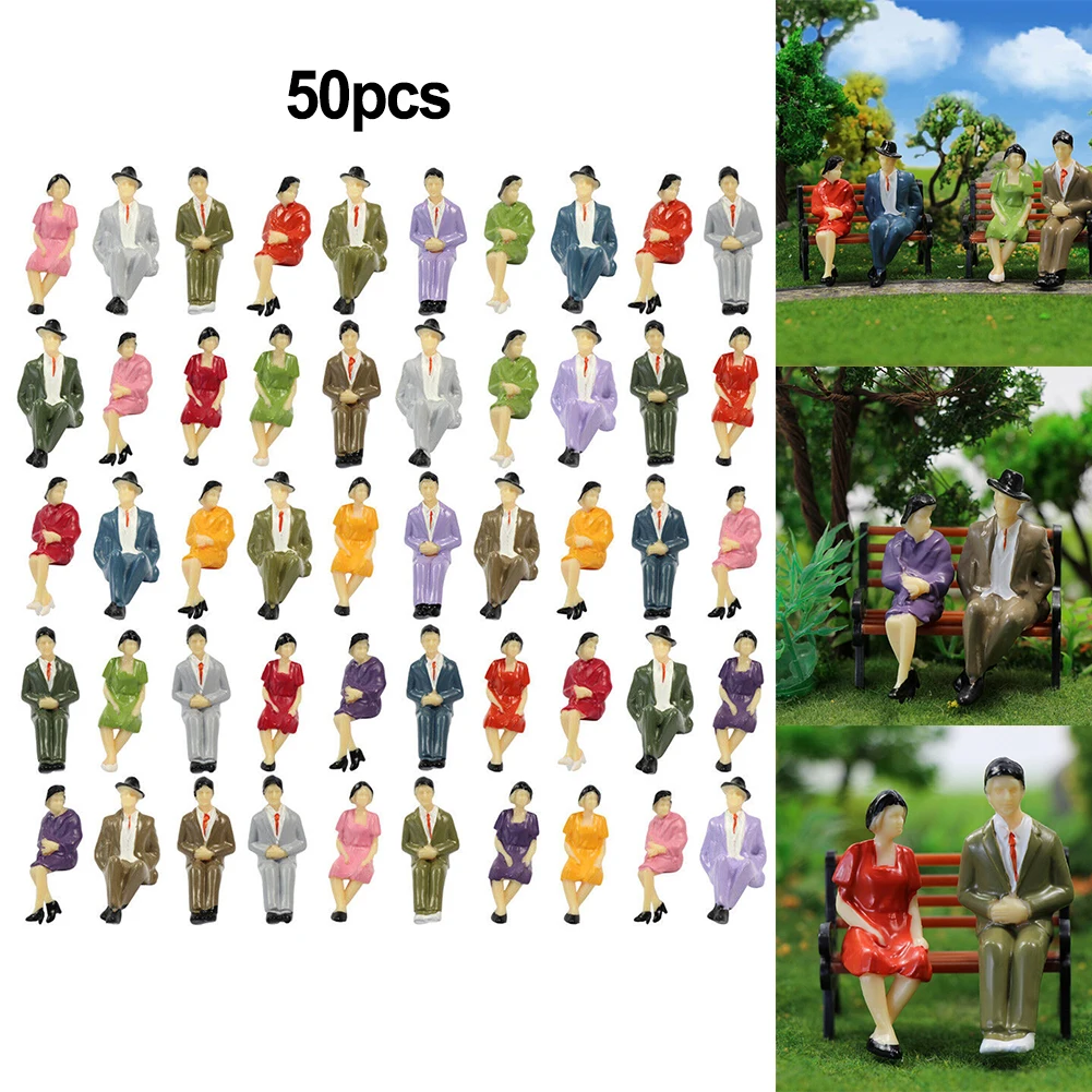 50Pcs Sitting Figures Scale 1:32 Model Figures People Track 1 Painted Color Model Doll Simulation Crafts Garden Decoration