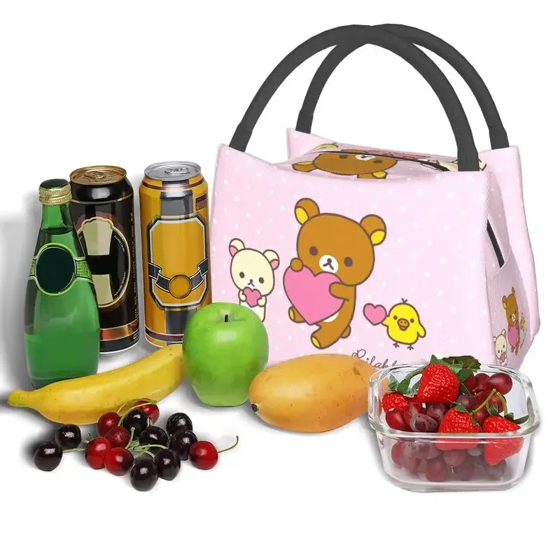 Kawaii Cartoon Bear Rilakkuma Thermal Insulated Lunch Bag Women Portable Lunch Container for Work Travel Meal Food Box