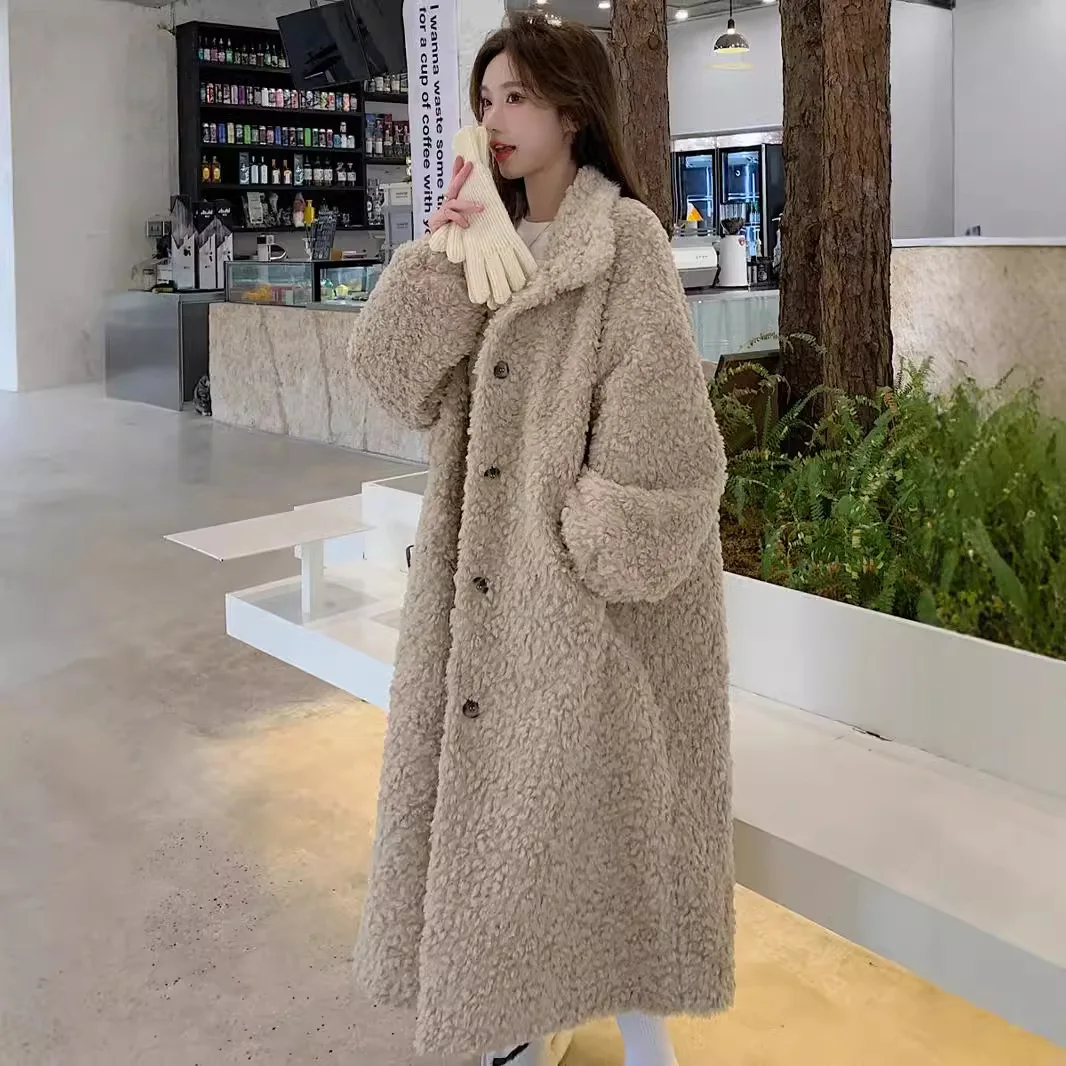 معاطف طويلة للنساء سترات من الفرو الصناعي معطف صوف الضأن سميك دافئ Y2k ملابس الشارع الشهير ملابس خارجية أنيقة للعمل لخريف وشتاء 2025