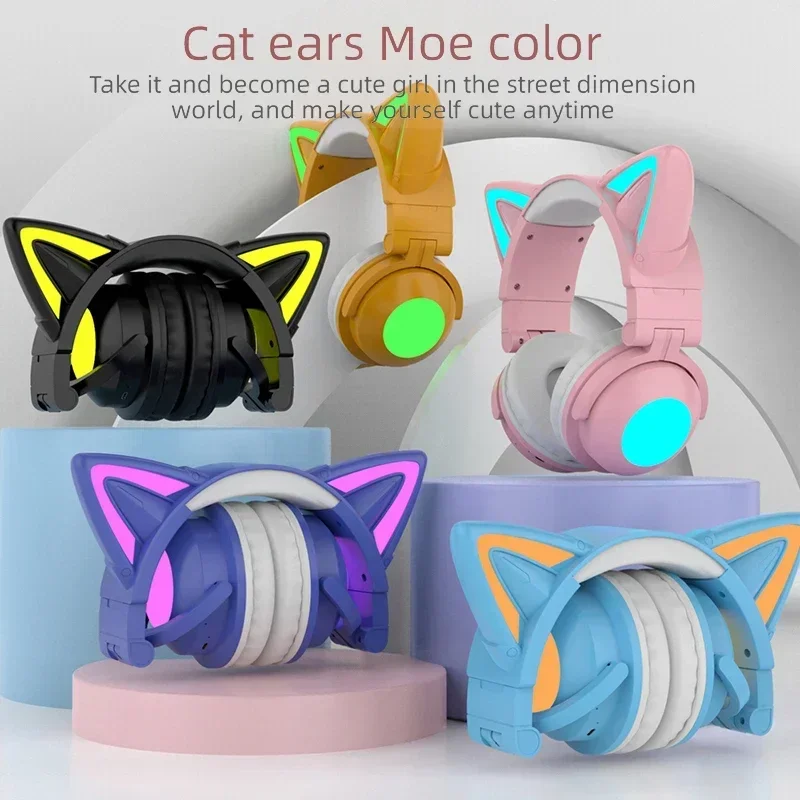 New Cat Ear Bluetooth Headphones Cute Wired/wireless Kawaii RGB Light Headsets All-inclusive Stereo Esports Anime Girl Headphone