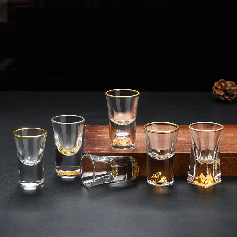 6-pack 0.5 oz Mini Size Glasses Clear Cordial Tequila Glasses Whiskey Shot Glass Set Spirit Glasses with Gold Edge Holographic