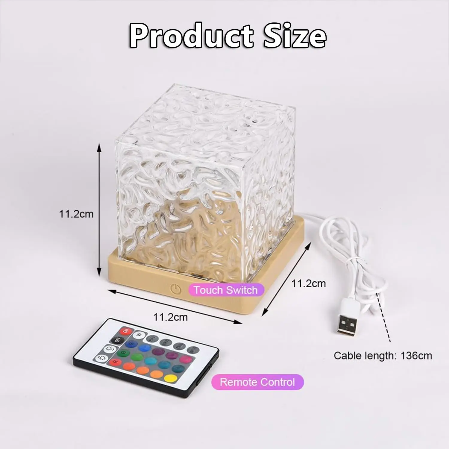 Crystal Cube Water Wave Light Dynamic Ripple Aurora Lamp Remote LED Atmosphere Night Light Desktop Bedroom Decor Lamp