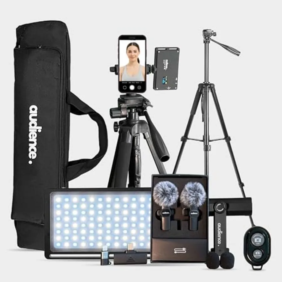 

Professional Mobile Creator Kit with 72 Adjustable Tripod Monopod LED Fill Light Dual Lavalier Microphones Rotating Phone Mount