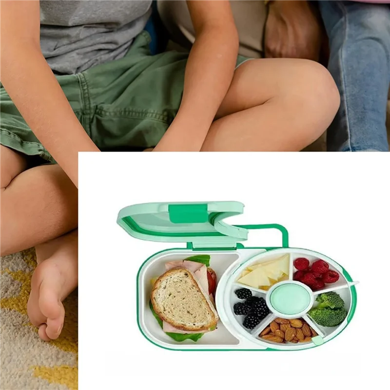 

2X Bento Style Lunch Box With Snack Spinner Divided Lunch Container With 6 Compartments Including Sandwich Tray