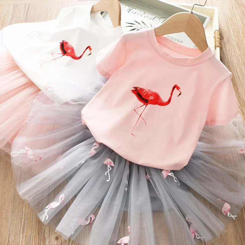 

Girls Dresses 2019 Lovely Girls White T-Shirt and Pink Dress with Rhinestone Clothes Dress Kids Autumn Children Clothing Dresses