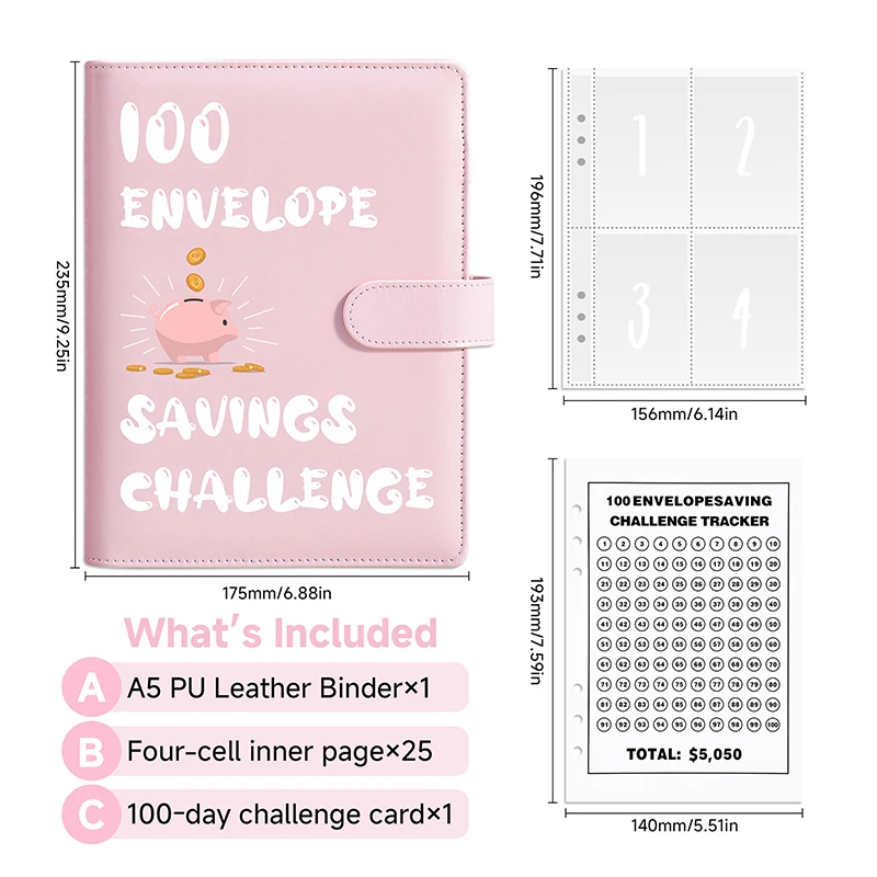 현금 봉투가 포함된 100개 봉투 챌린지 예산 바인더 돈을 절약하는 쉽고 재미있는 방법 예산 책정을 위한 예산 플래너 도서