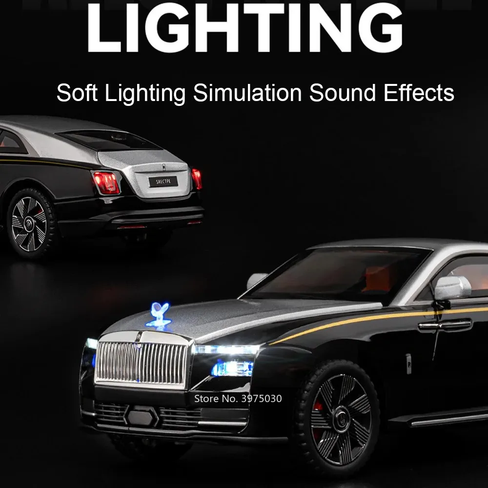 Rolls Royce Spectre Cullinan-modelo de coches de juguete con rueda extraíble, vehículos con sonido, luz, decoración de mesa de coche en miniatura, escala 1:24