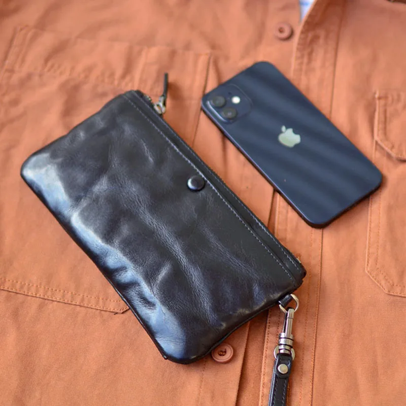 AETOO  Leather wallet Commuter casual men's long zipper Business Clutch Money clip Men's wallet Multi-function clutch bag