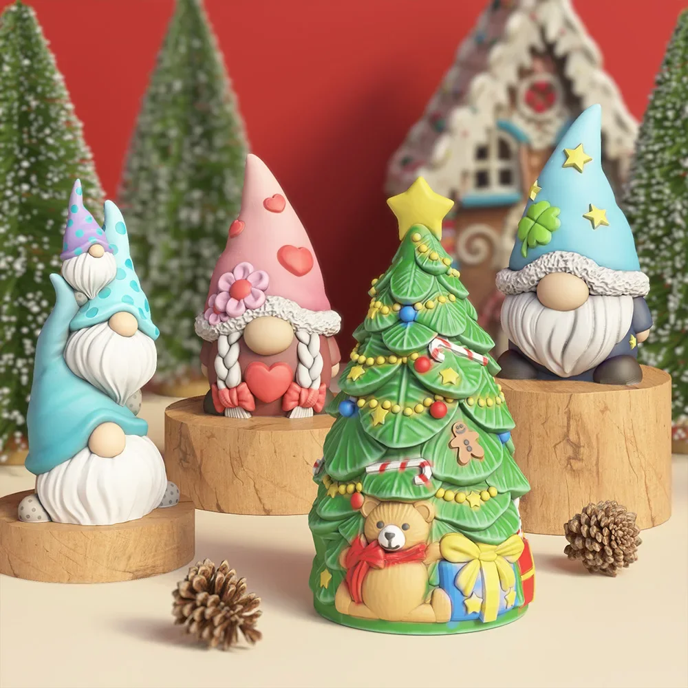 Easter Dwarfs Clay Cement Concrete Molds DIY Trees Cat Dog Elf Gypsum Plaster Mould Craft Art Ornament Candle Silicone Mold