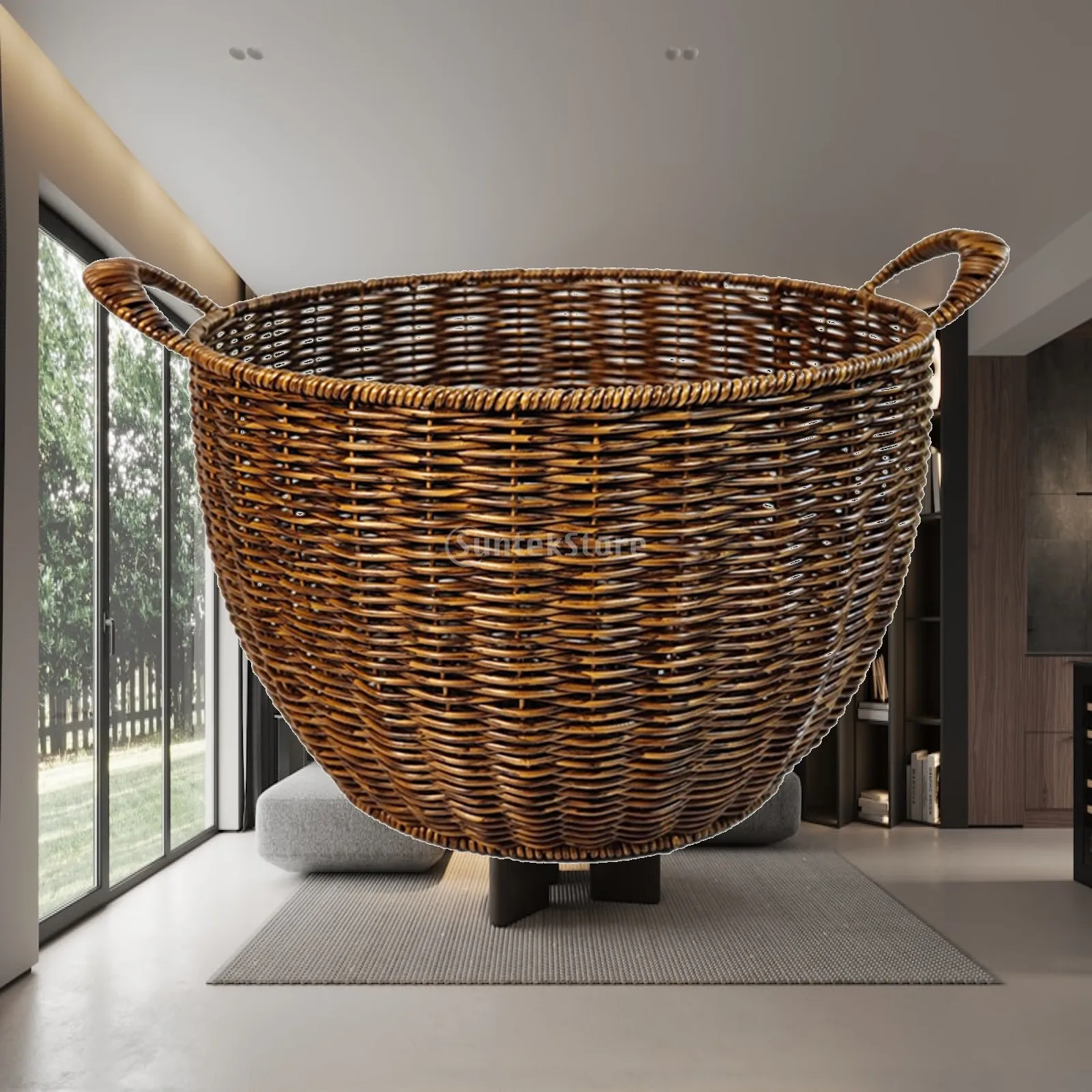 Panier de rangement avec poignées, panier organisateur en PP tissé pour la maison, la table, les fruits, les collations et les serviettes