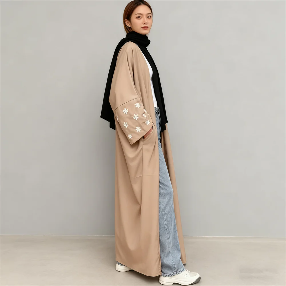 

Abbayas для женщин Кардиган с вышивкой Дубай Открытая Абая Скромное мусульманское платье Ид Кимоно Jalabiya Kebaya Кафтан Марокканский женский халат