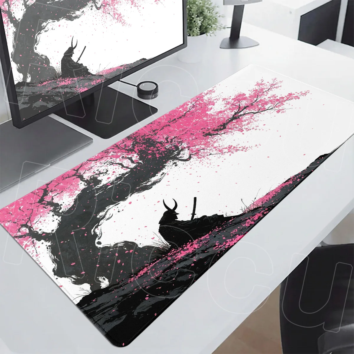 Samurai Warrior Under The Blue Sakura Tree Mousepads 90x40cm Gamer Keyboard Mouse Mat Laptops Office