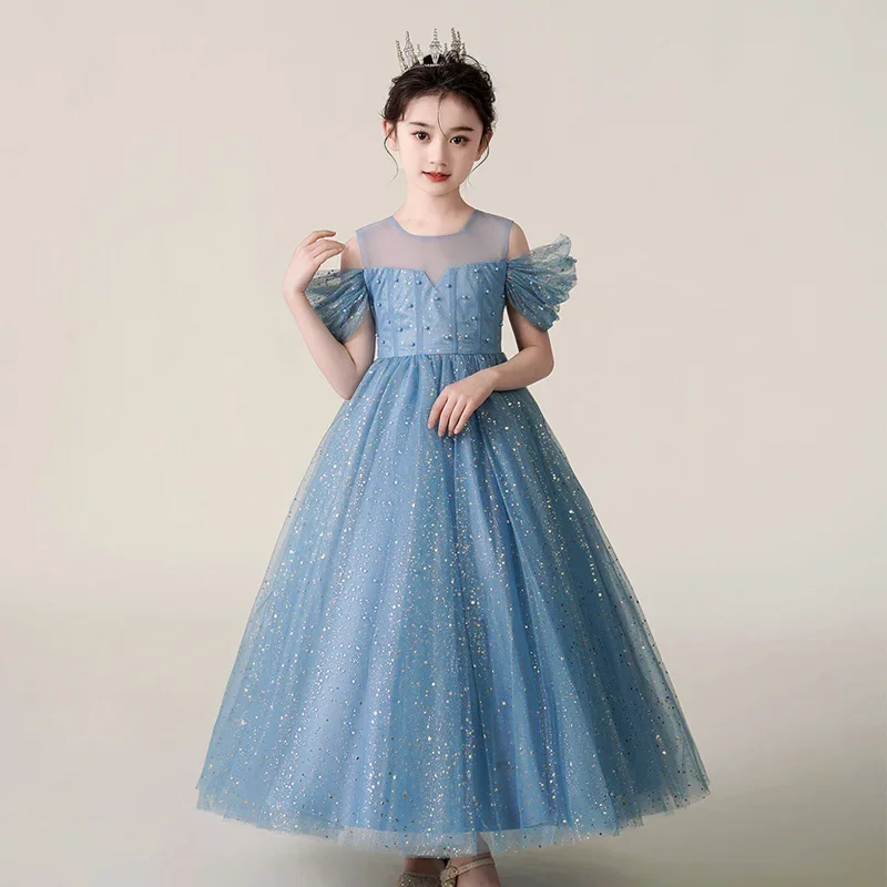 Girl evening dress off-shoulder heavy industry gauze Peng Peng Princess elegant sweet dress dinner piano performance 1308