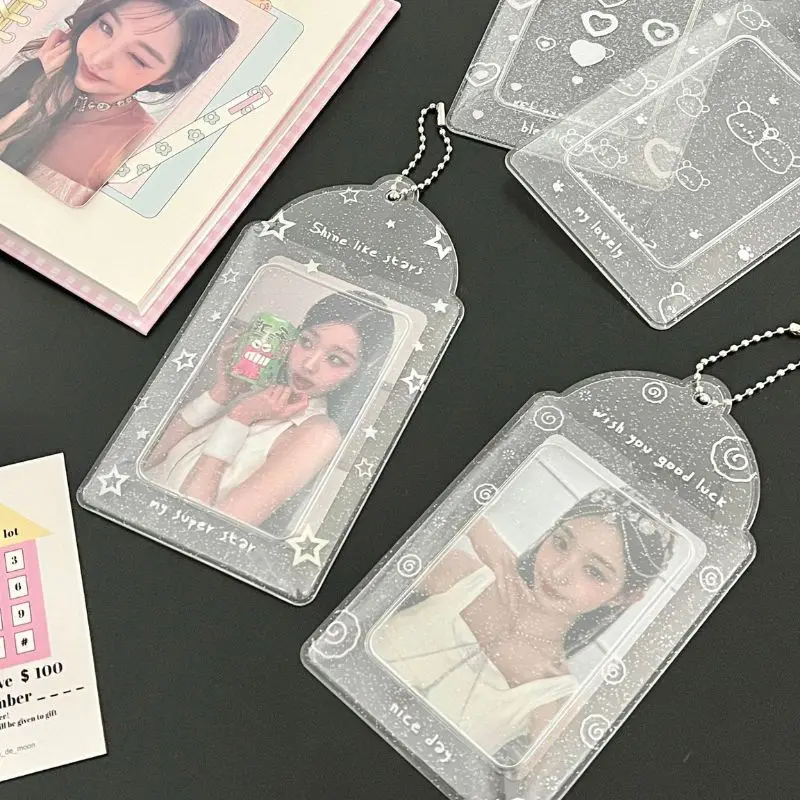 Ins Glittery Transparent Photo Sleeve 3 Inch Ins Photocard Holder Idol Photocard Holder Photo Card Holder Bag Pendant Protector