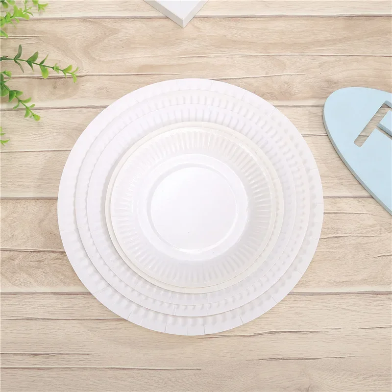 50Pcs 6 -9 Inch Disposable Party Paper Plate White DIY Baby Birthday Party Decoration Paper Dinner Plate Round Disposable Items