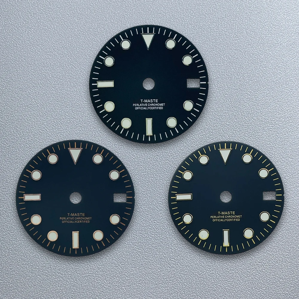 

28.5mm S Logo GMT Dial Fit NH34 Japanese Movement Green Luminous Black Matte High-Quality Dial Watch Modified Accessories