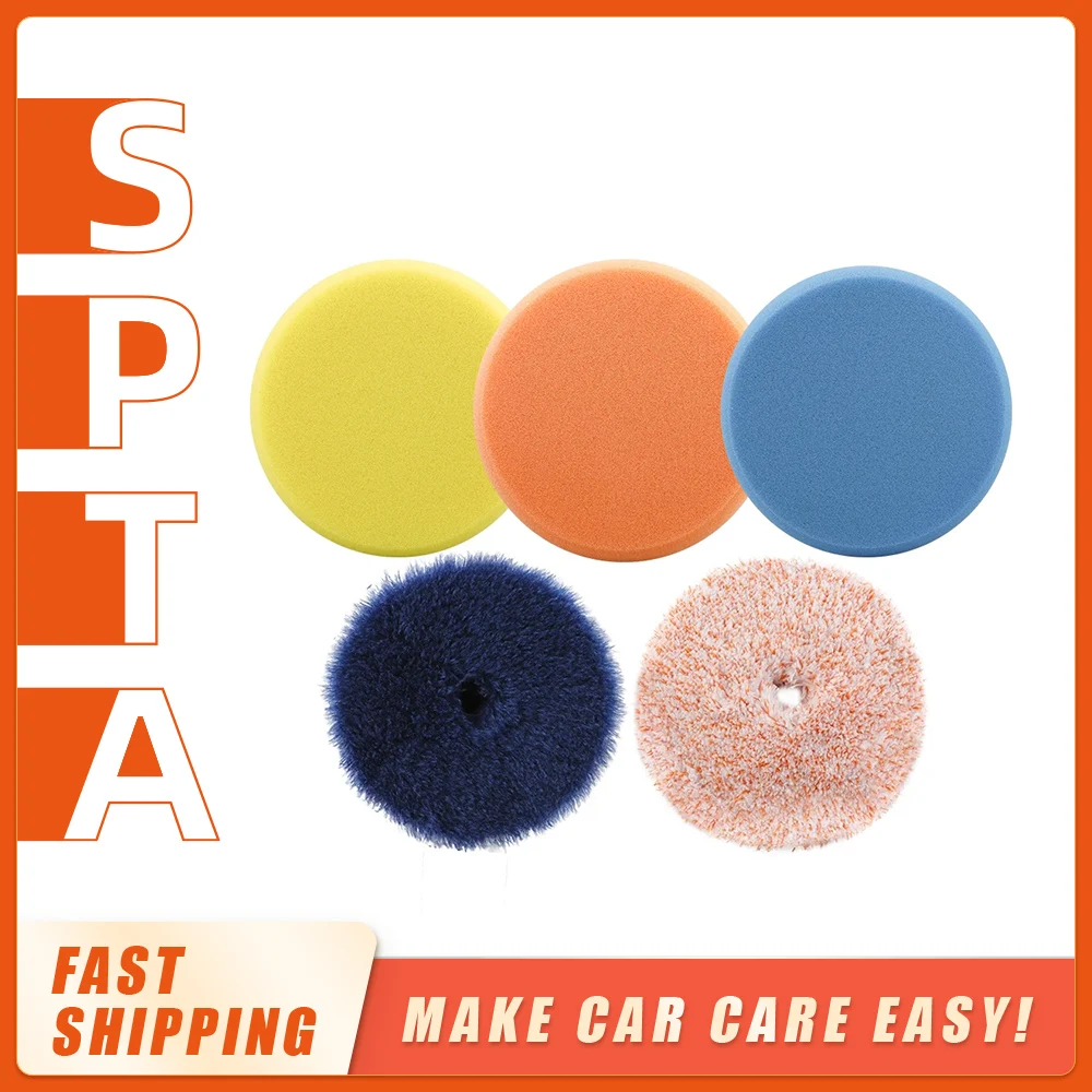 SPTA 5Pcs 3inch/5inch/6inch Polishing Pads Kit Buffing Polish Pad Spong & Wool & Microfiber Pads Set For Buffer Polishing/Waxing