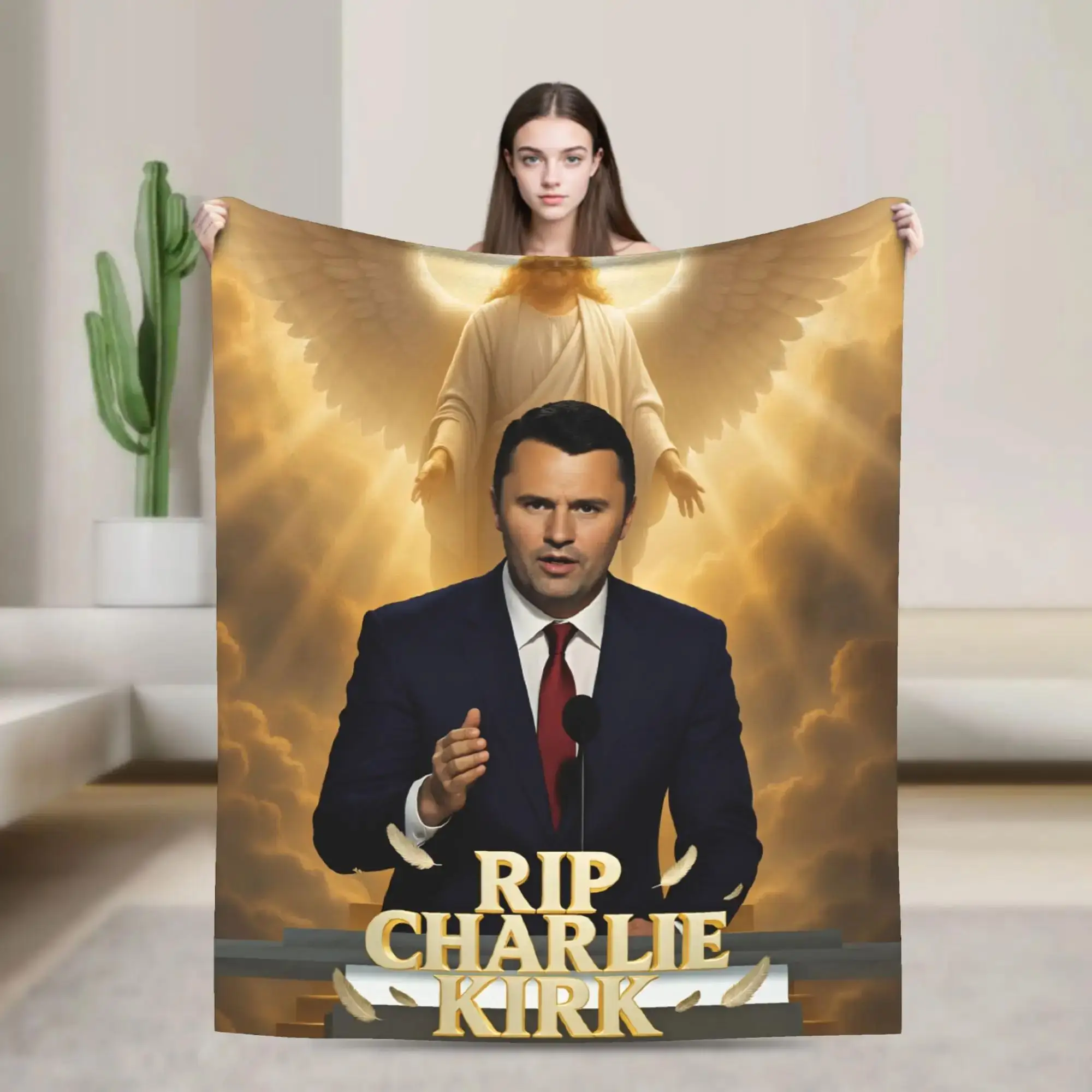 

Плюшевый плед RIP Charlie Kirk Rest in Peace: Мягкое, теплое и комфортное фланелевое покрывало для детской спальни