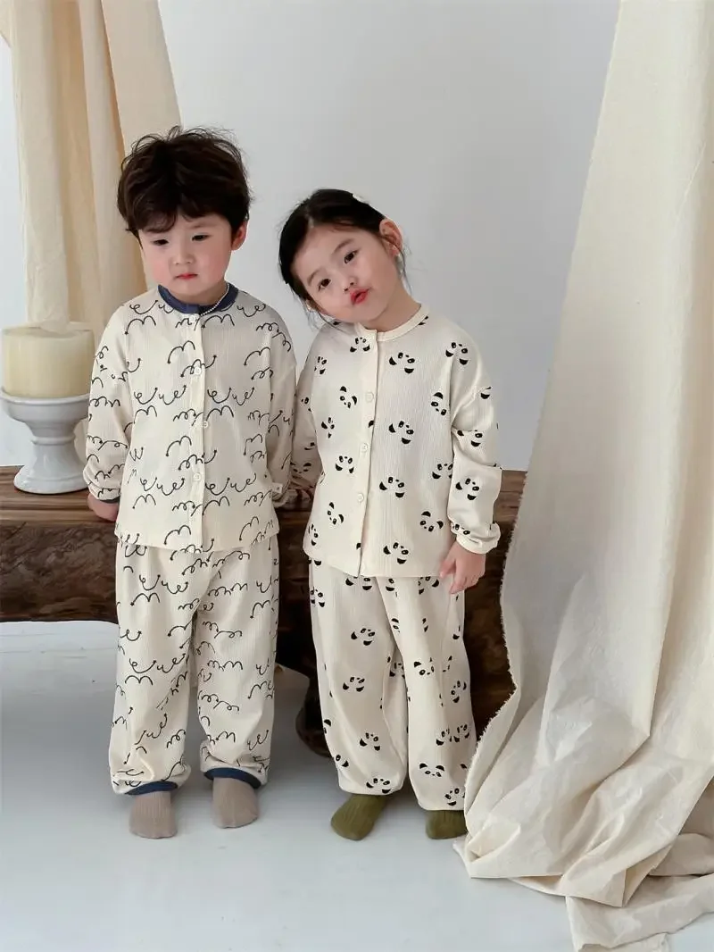 Korea Autumn Kids Pajama Sets 2024 Cotton Girls Boys Long Sleeved Top Pants 2 Pcs Set Children\'s Clothing Baby Home Wear