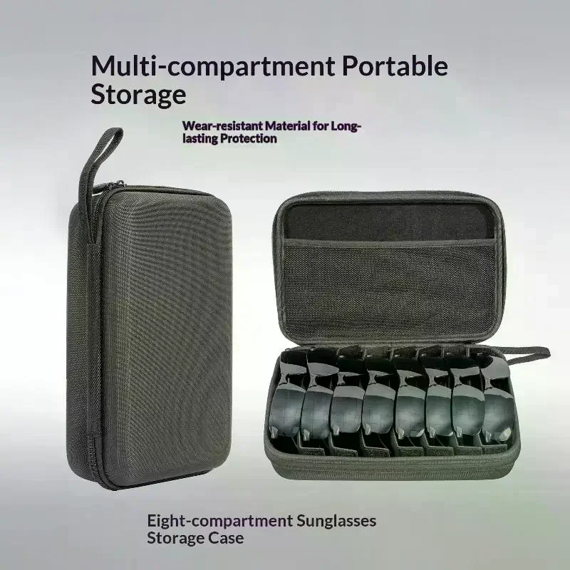 4/5/6/7/8 Compartments Adjustable Glasses Organizer, Portable Black Storage Bag Case For Travel, Sturdy Dividers Eyewear Box