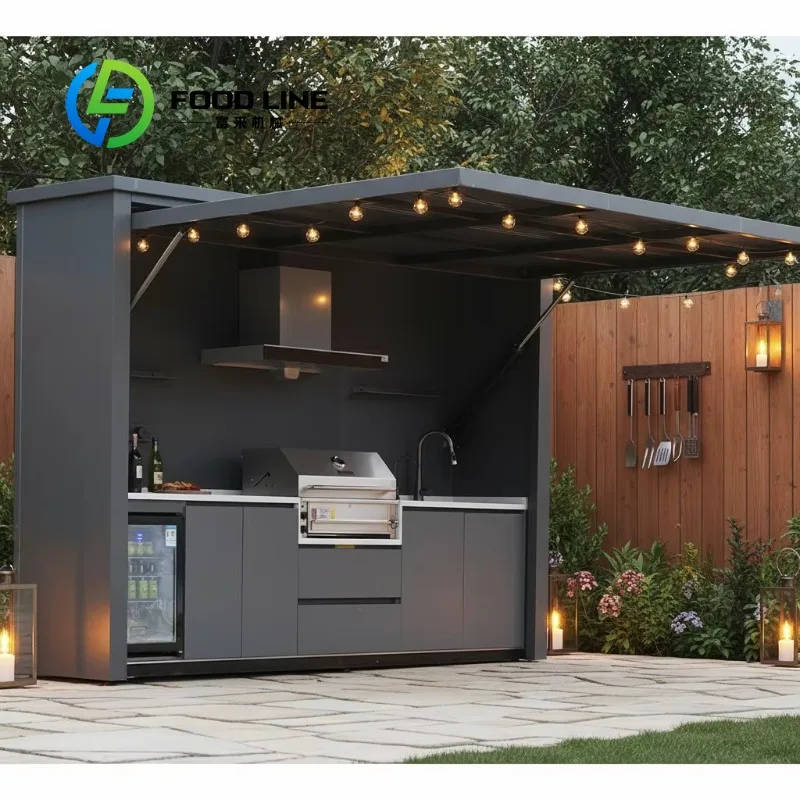 Customized Premium Modern 4-piece Modular Outdoor Bbq Kitchen Set Garden Duty Modular Bbq Cooking Station