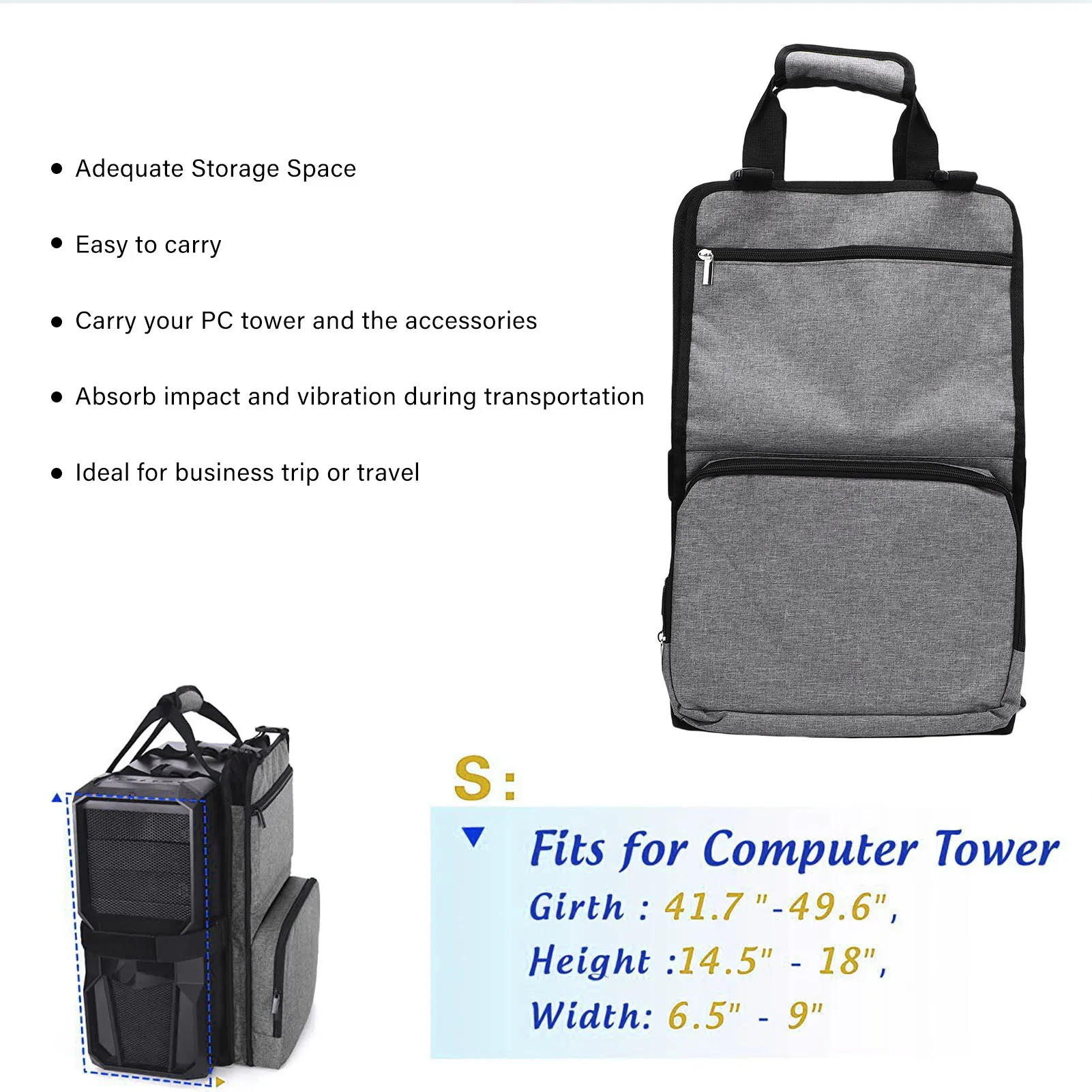 حزام حمل برج الكمبيوتر مع مقبض حقيبة حمل سطح المكتب مع جيوب لكابل لوحة المفاتيح وملحقات الكمبيوتر والبوليستر