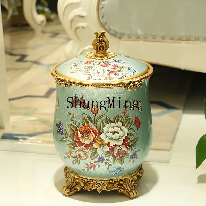 

FG retro living room with lid trash can home decoration creative storage bucket resin handicraft ornament