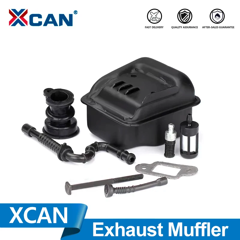 XCAN Schalldämpfer-Auspuff-Montageset für Stihl 021 023 025 MS210 MS230 MS250 Kettensägenteil mit Montagedichtung, Schrauben, Gartengeräte