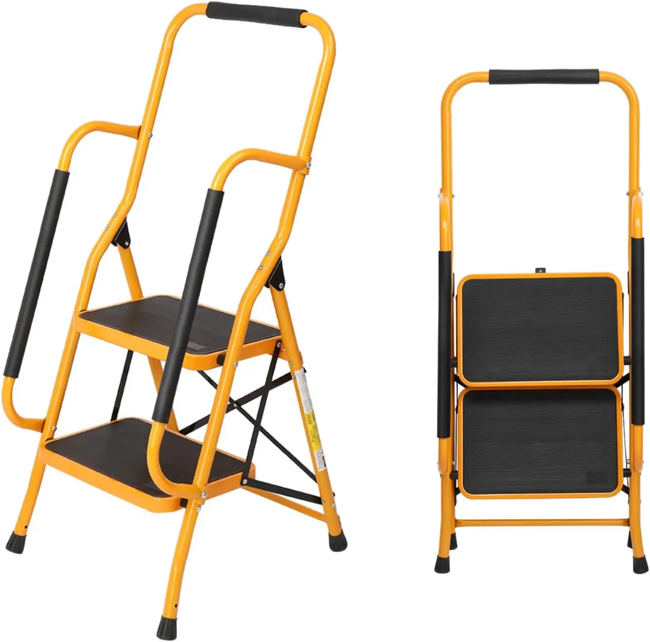 

2 Step Ladder with Handrails, 500LBS Folding Step Stool, w/Non-Slip Side Armrests Large Pedal Area, Multi-use for Home Kitchen P