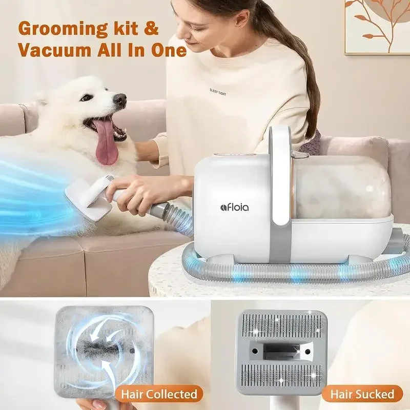 Afloia Dog Grooming Kit, Pet Grooming Vacuum & Dog Clippers & Dog Brush, Low Noise Vacuum Hair Remover