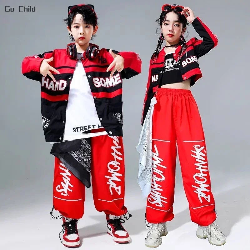 Boys Hip Hop Motorcycle Jacket Joggers Pants Girls Crop Coat Street Dance Skirts Clothes Sets Kids Jazz Costume Child Streetwear