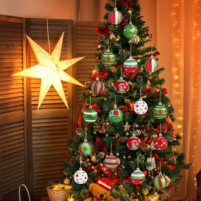 6 قطعة/صندوق بريق عيد الميلاد الكرة الحلي الكرتون ندفة الثلج الأيائل شريط شجرة عيد الميلاد ديكور معلق عيد الميلاد ديكور المنزل المعلقات