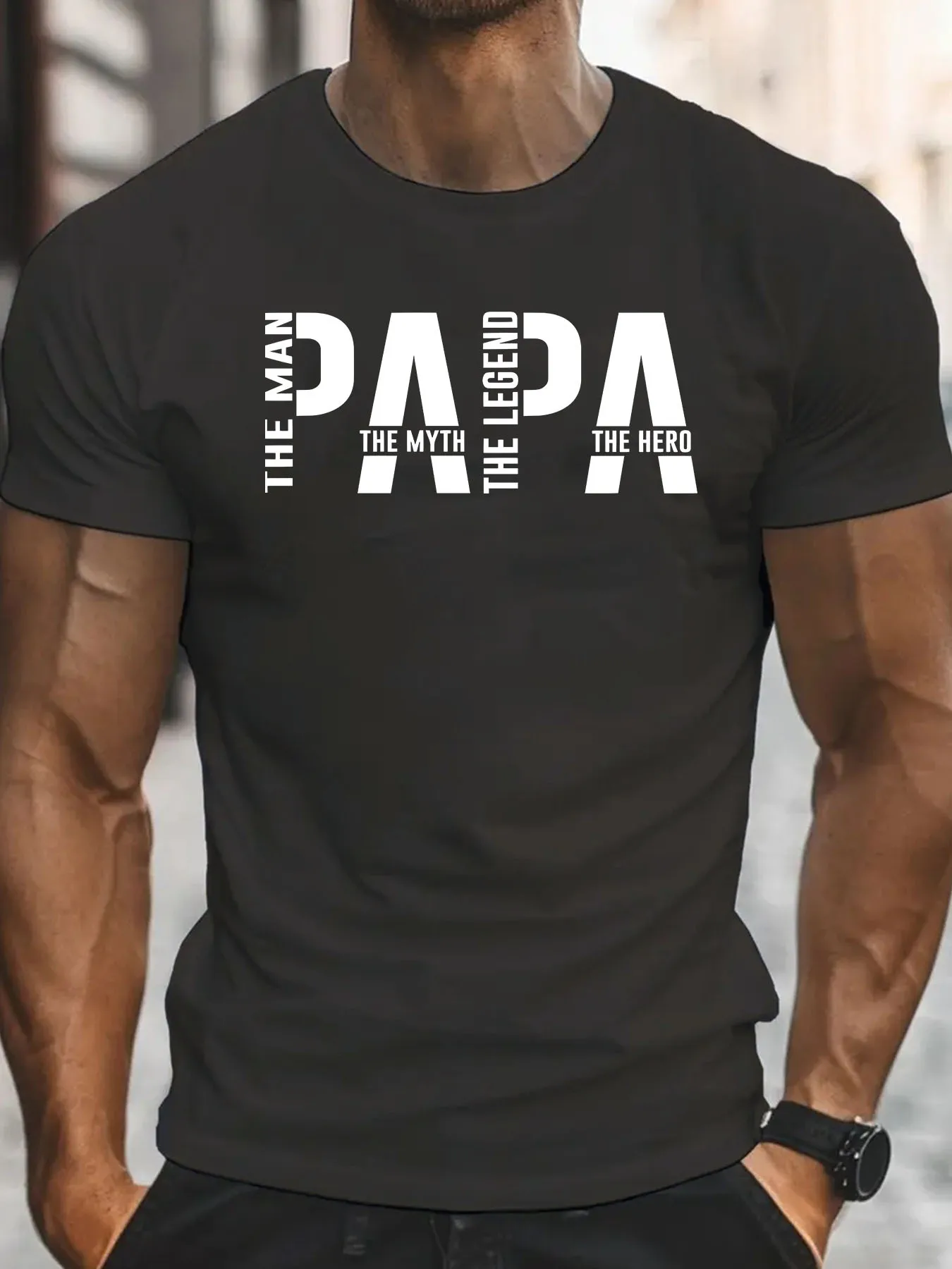 تي شيرت رجالي كاجوال عصري من القطن الخالص بنسبة 100% بنمط PAPA الأسطوري فضفاض مطبوع برقبة دائرية وأكمام قصيرة
