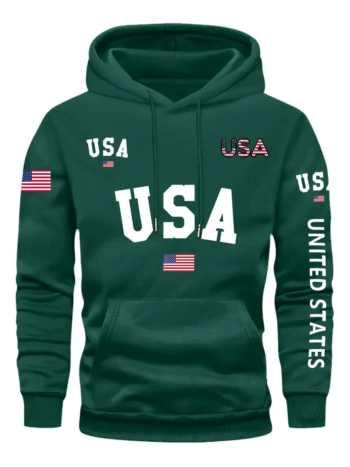 USA Flag Design Print Men's Fashion Casual Hoodie Comfy Long Sleeve Pullover Hoodie Ideal For Daily And Outdoor Wear