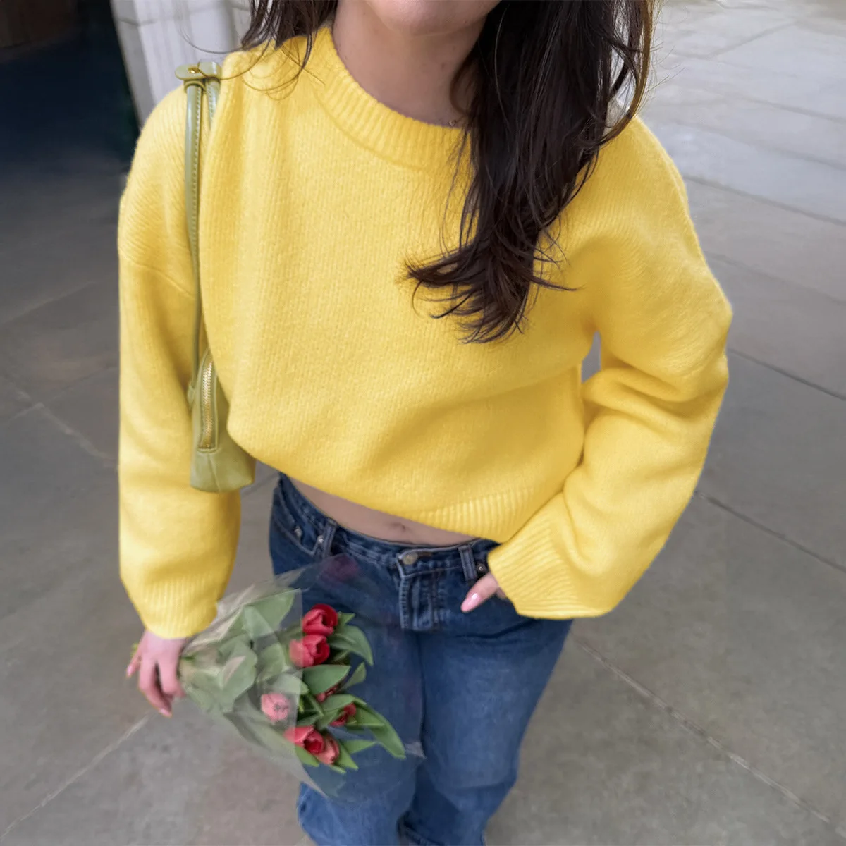 

2025 Autumn Winter Women's Sweater Tops Sweaters Women Female Woman Clothing Basic Solid Casual Long-Sleeve Knit Sweatshirt