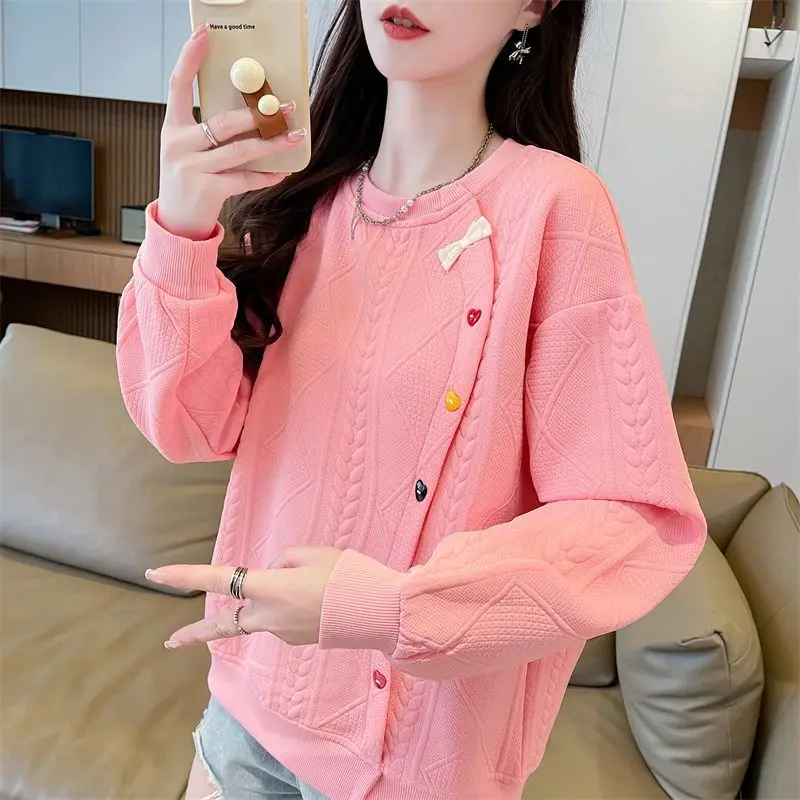 เสื้อสเวตเชิ้ตบางประกบปุ่มสีไม่สม่ําเสมอสําหรับผู้หญิง